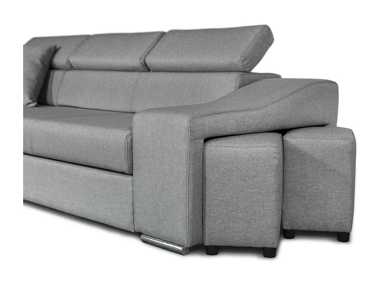 Canapé d'angle Elona convertible en tissu gris clair avec poufs de rangement à droite - L264 x P162 x H75cm - Loungitude