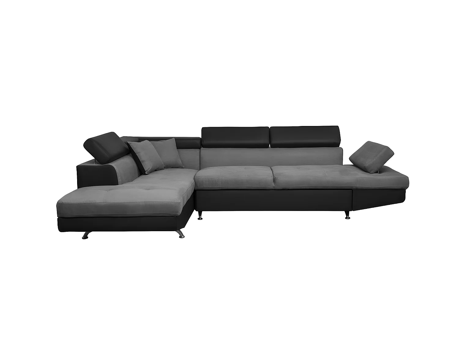 Canapé d'angle gauche 5 places Rio Convertible avec coffre en microfibre et simili - Gris/Noir - L271 x P192 x H70cm - Loungitude