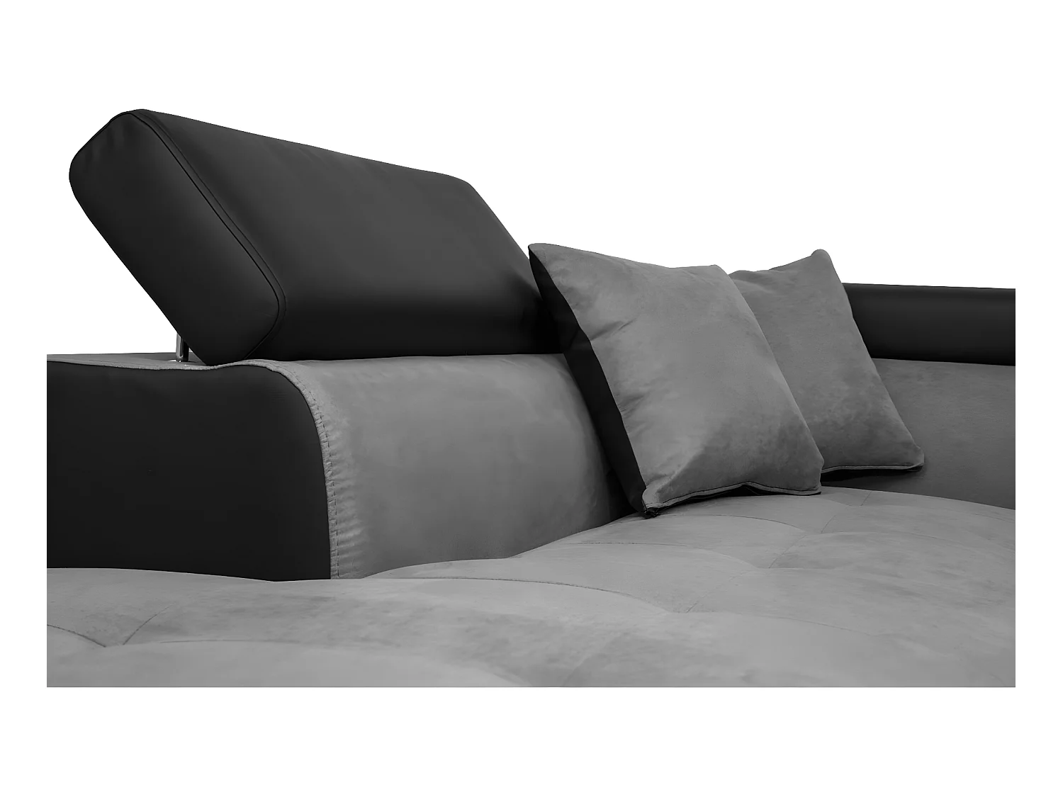 Canapé d'angle gauche 5 places Rio Convertible avec coffre en microfibre et simili - Gris/Noir - L271 x P192 x H70cm - Loungitude