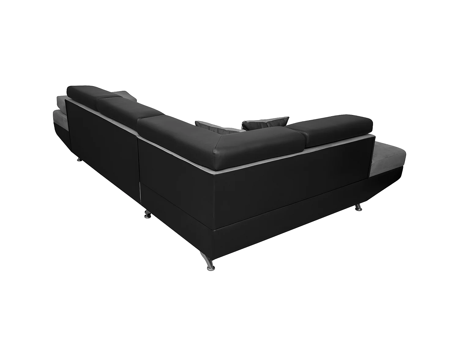 Canapé d'angle gauche 5 places Rio Convertible avec coffre en microfibre et simili - Gris/Noir - L271 x P192 x H70cm - Loungitude