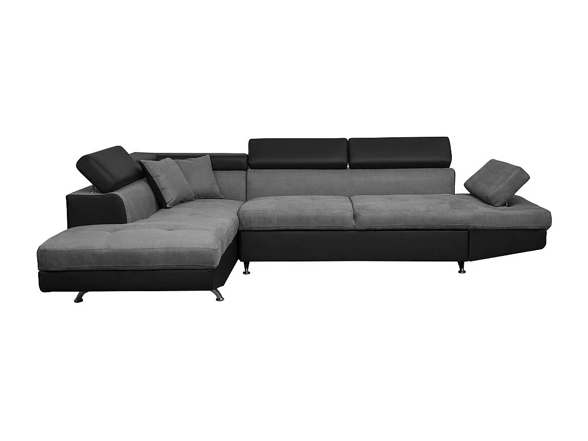 Canapé d'angle gauche 5 places Rio convertible avec coffre en microfibre et simili - Gris/Noir - L271 x P192 x H70cm - Loungitude