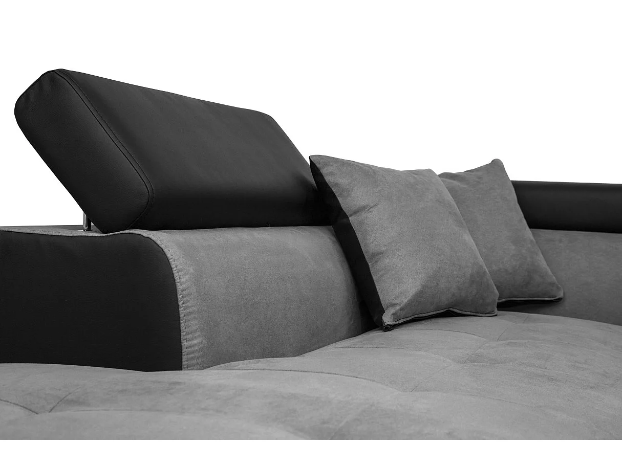 Canapé d'angle gauche 5 places Rio convertible avec coffre en microfibre et simili - Gris/Noir - L271 x P192 x H70cm - Loungitude