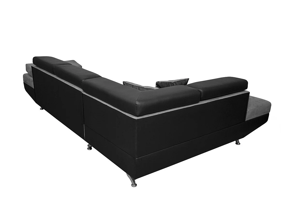 Canapé d'angle gauche 5 places Rio convertible avec coffre en microfibre et simili - Gris/Noir - L271 x P192 x H70cm - Loungitude