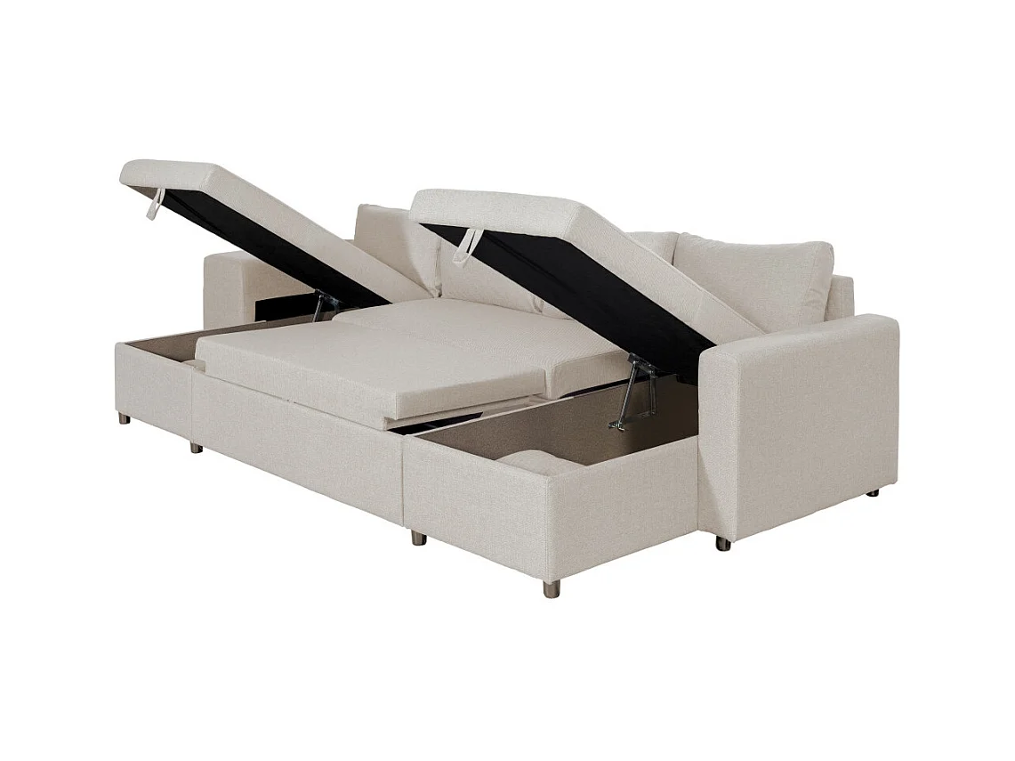 Canapé d'angle panoramique Oslo convertible avec coffres et poufs à gauche - Tissu - Beige - L311 x P146 x H81cm - Loungitude