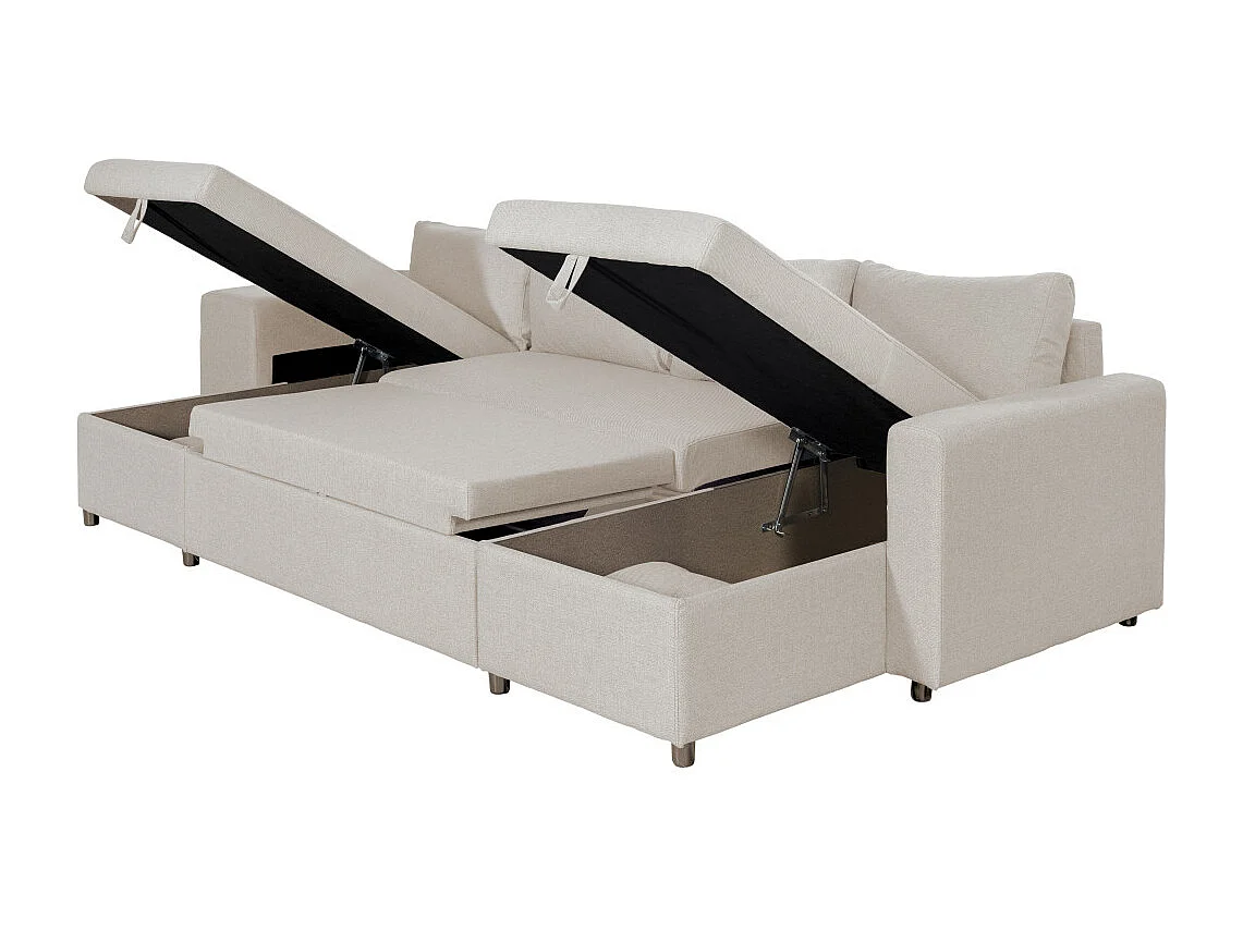 Canapé d'angle panoramique Oslo convertible avec coffres et poufs à gauche - Tissu - Beige - L311 x P146 x H81cm - Loungitude