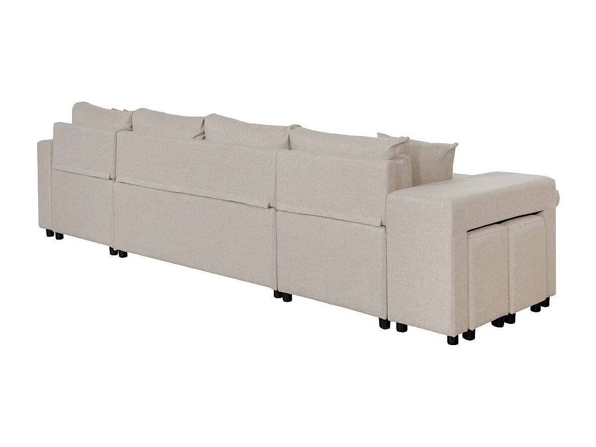 Canapé d'angle panoramique Oslo convertible avec coffres et poufs à gauche - Tissu - Beige - L311 x P146 x H81cm - Loungitude