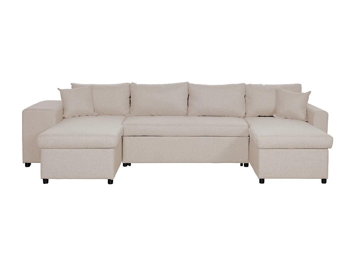 Canapé d'angle panoramique convertible 8 places avec pouf en tissu beige OSLO