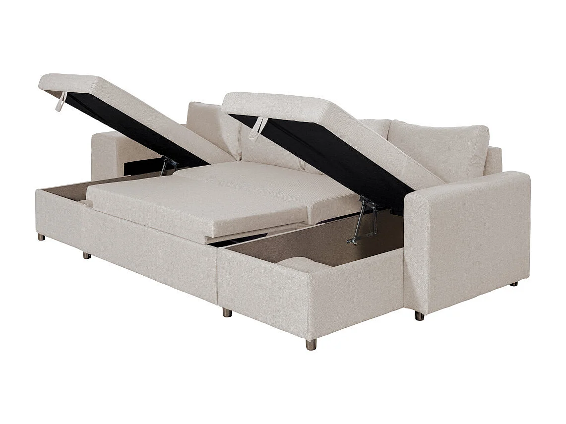 Canapé d'angle panoramique convertible 8 places avec pouf en tissu beige OSLO