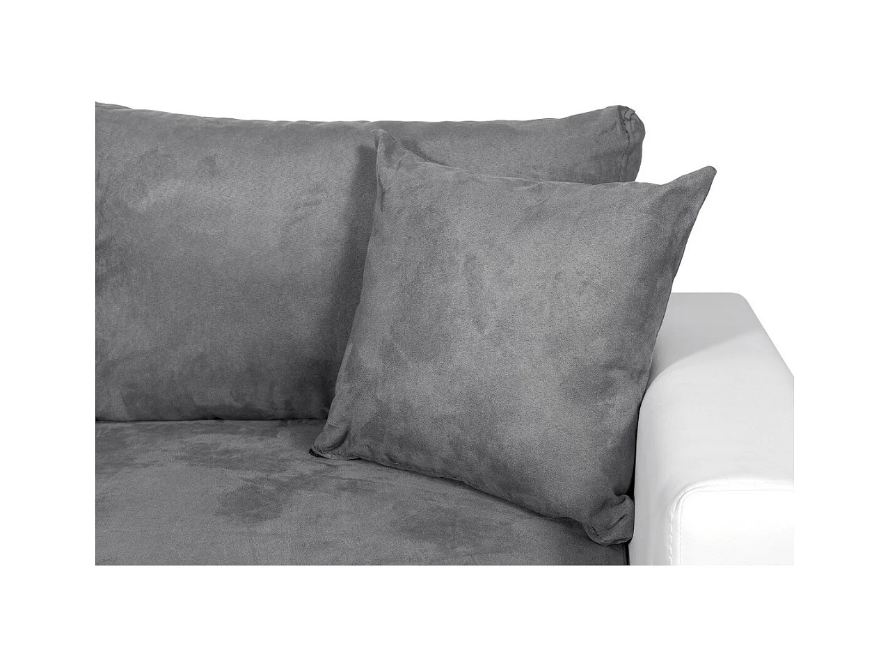 Canapé panoramique Oslo convertible avec coffres, poufs à droite - Simili/Microfibre - Blanc/Gris - L311 x P146 x H81cm - Loungitude