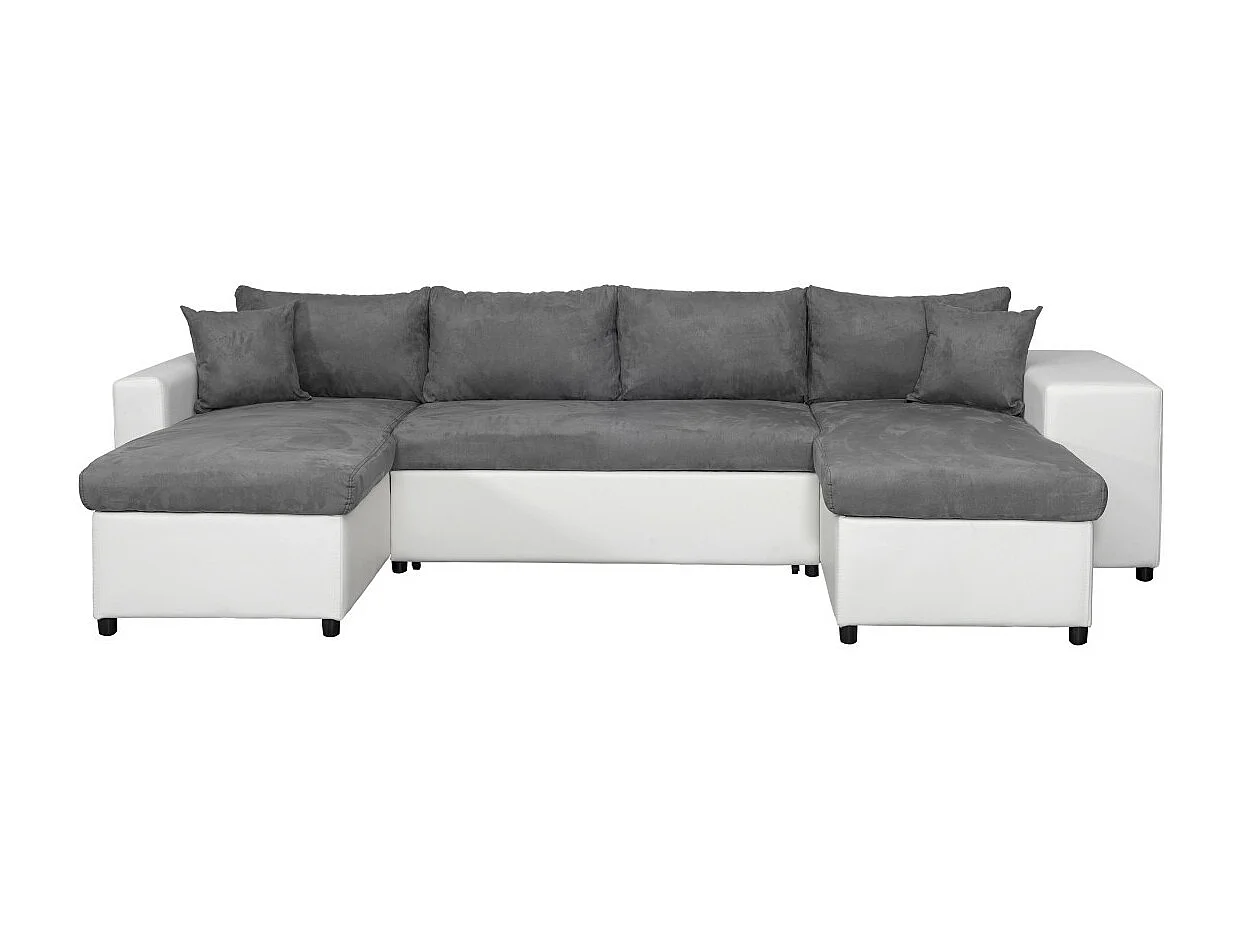 Canapé panoramique Oslo convertible avec coffres, poufs à droite - Simili/Microfibre - Blanc/Gris - L311 x P146 x H81cm - Loungitude