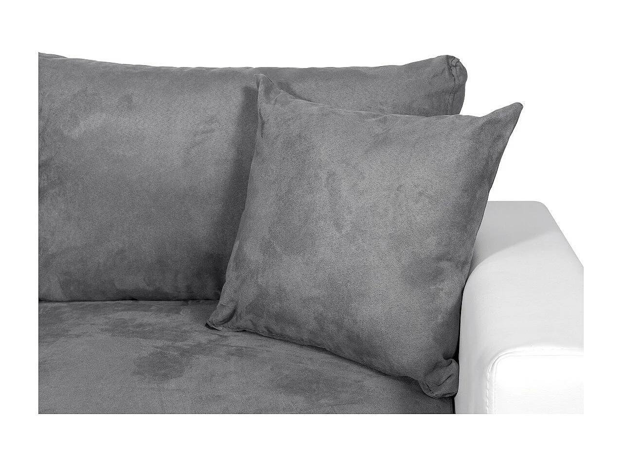 Canapé panoramique Oslo convertible avec coffres, poufs à droite - Simili/Microfibre - Blanc/Gris - L311 x P146 x H81cm - Loungitude