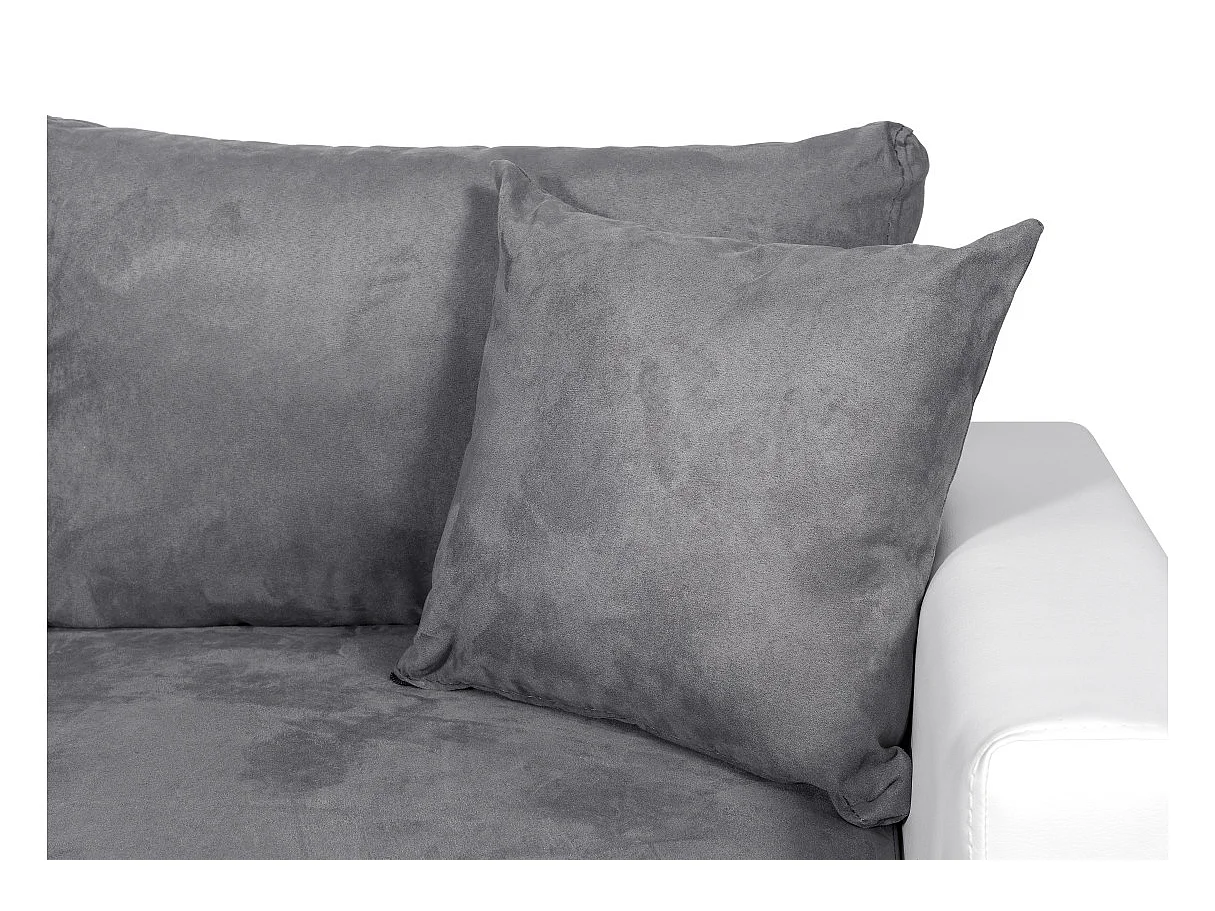 Canapé panoramique Oslo convertible avec coffres, poufs à droite - Simili/Microfibre - Blanc/Gris - L311 x P146 x H81cm - Loungitude