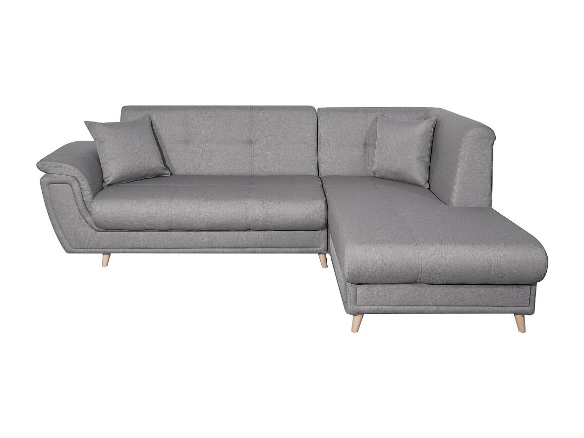 Canapé d'angle droit 5 places Flavie convertible en tissu - Gris - L260 x 180 x 85cm - Loungitude