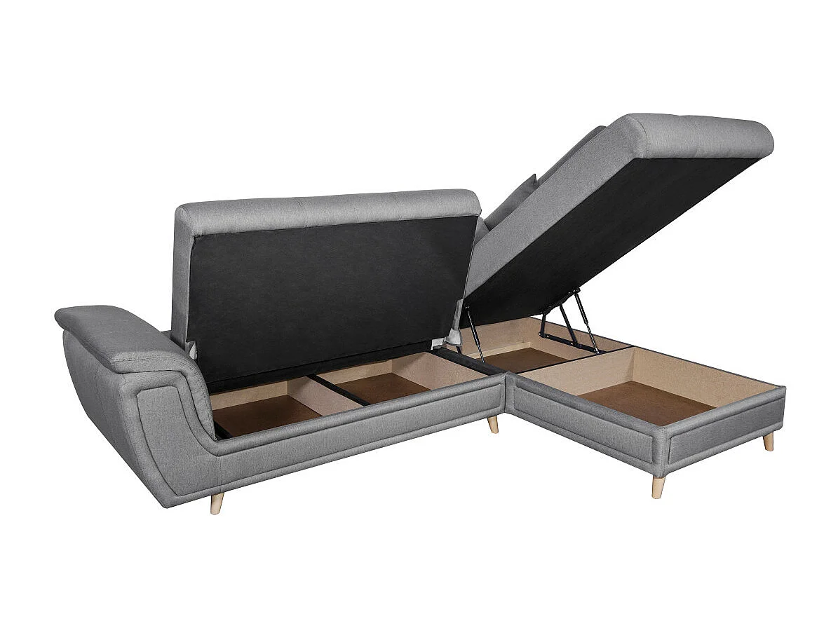 Canapé d'angle droit 5 places Flavie convertible en tissu - Gris - L260 x 180 x 85cm - Loungitude
