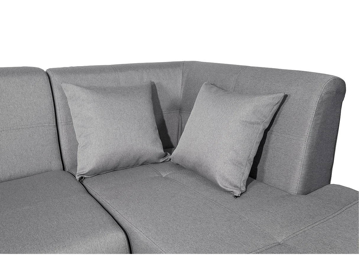 Canapé d'angle droit 5 places Flavie convertible en tissu - Gris - L260 x 180 x 85cm - Loungitude
