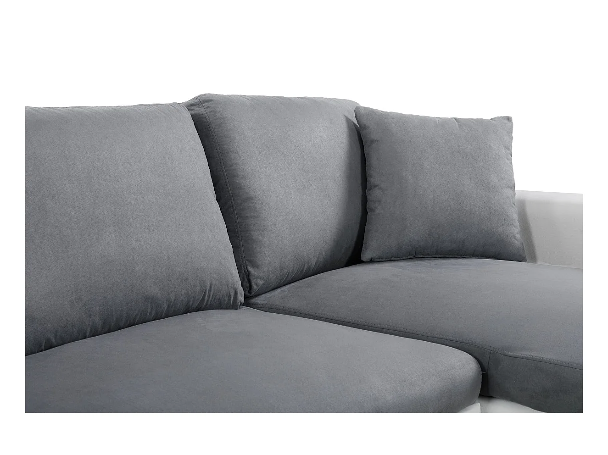 Canapé d'angle Panoramique 6 Places Maria Convertible en simili et microfibre - Blanc/Gris - L295 x P146 x H81cm - Loungitude