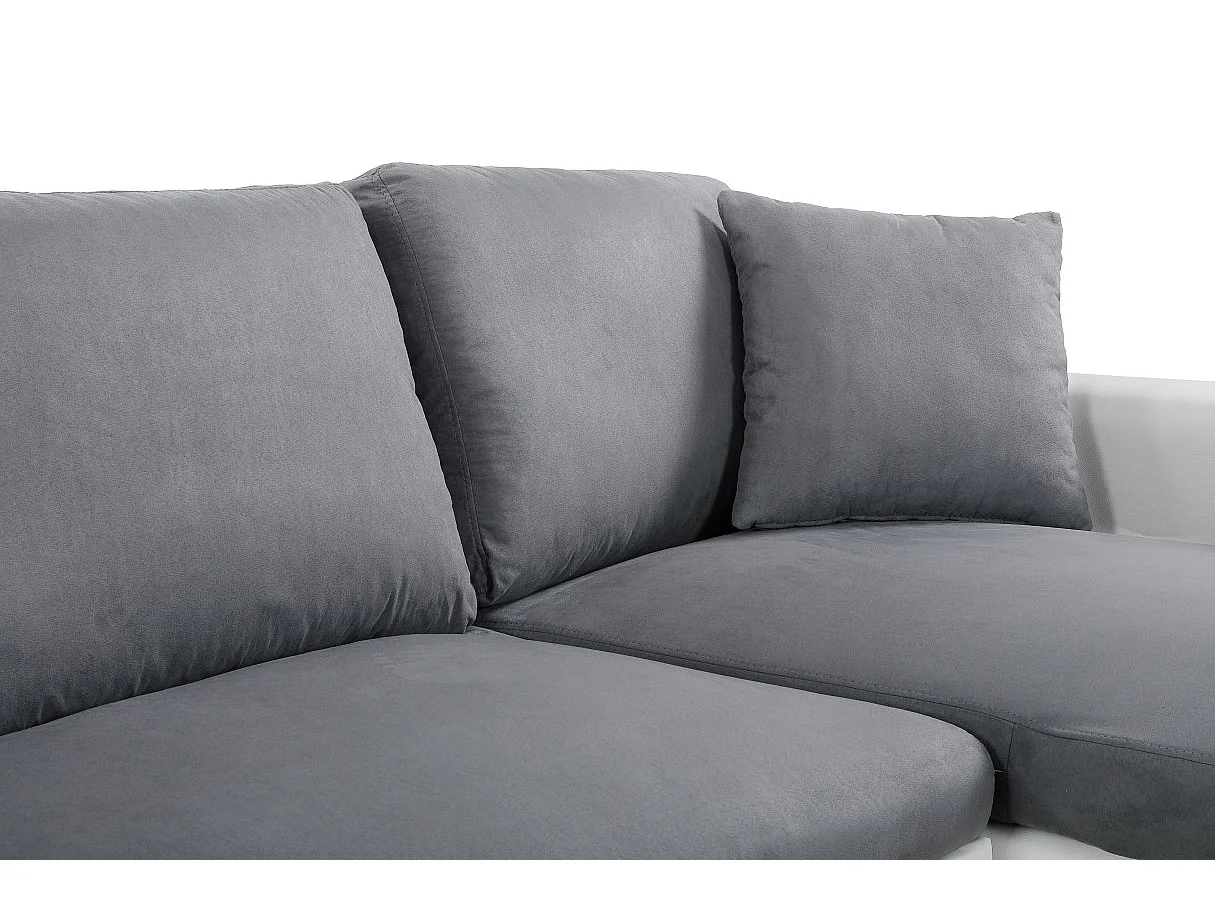 Canapé d'angle Panoramique 6 places Maria convertible en simili et microfibre - Blanc/Gris - L295 x P146 x H81cm - Loungitude