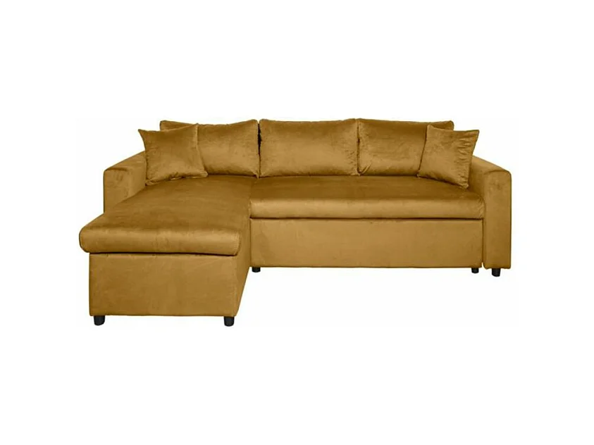 Canapé d'angle 3 places Maria réversible et convertible avec coffre en velours - Jaune ocre - L227 x P146 x H81cm - Loungitude