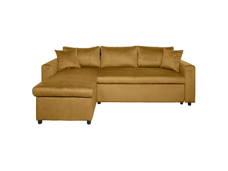 Canapé d'angle 3 places Maria réversible et convertible avec coffre en velours - Jaune ocre - L227 x P146 x H81cm - Loungitude