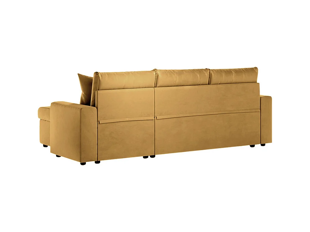 Canapé d'angle 3 places Maria réversible et convertible avec coffre en velours - Jaune ocre - L227 x P146 x H81cm - Loungitude