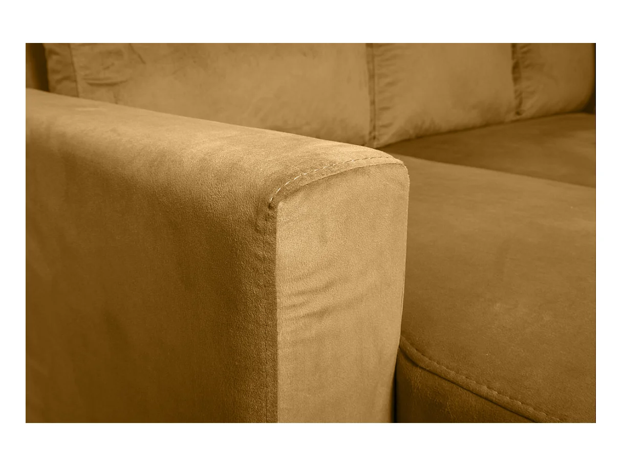 Canapé d'angle 3 places Maria réversible et convertible avec coffre en velours - Jaune ocre - L227 x P146 x H81cm - Loungitude