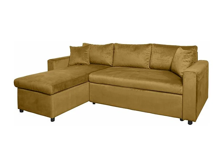 Canapé d'angle 3 places Maria réversible et convertible avec coffre en velours - Jaune ocre - L227 x P146 x H81cm - Loungitude