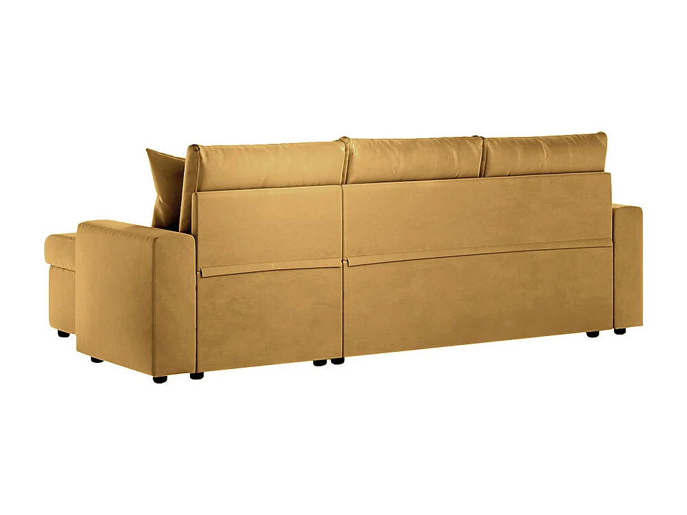 Canapé d'angle 3 places Maria réversible et convertible avec coffre en velours - Jaune ocre - L227 x P146 x H81cm - Loungitude