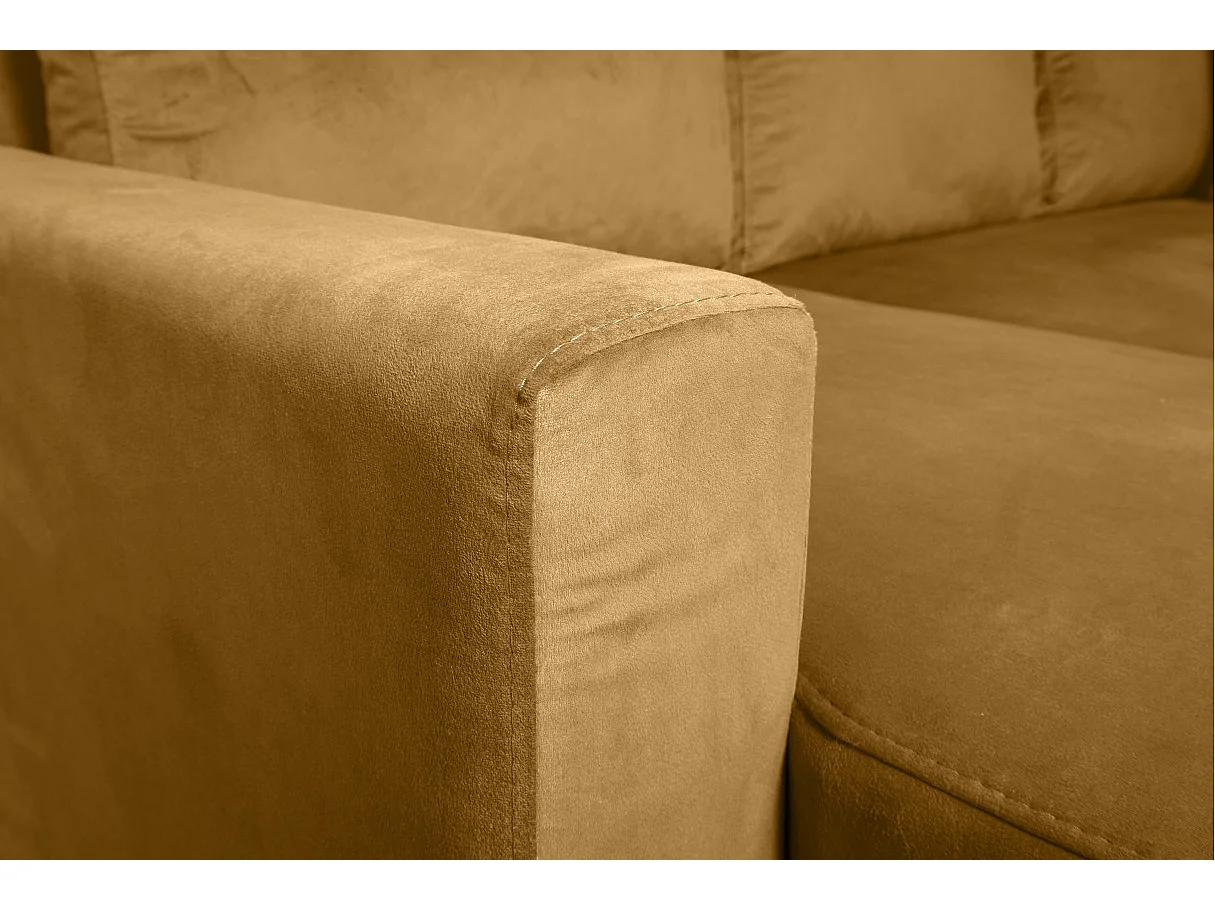 Canapé d'angle 3 places Maria réversible et convertible avec coffre en velours - Jaune ocre - L227 x P146 x H81cm - Loungitude