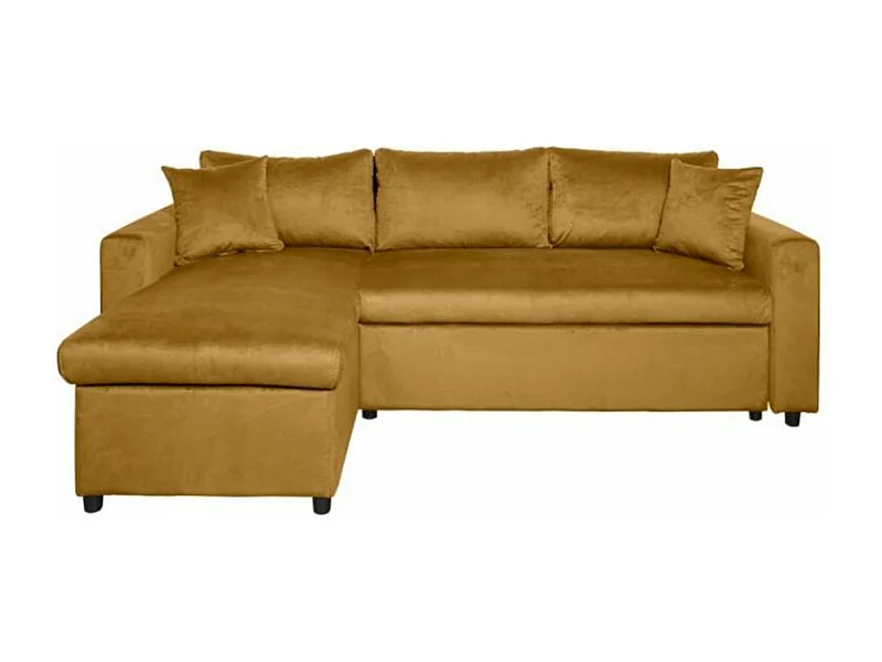 Canapé d'angle 3 places Maria réversible et convertible avec coffre en velours - Jaune ocre - L227 x P146 x H81cm - Loungitude