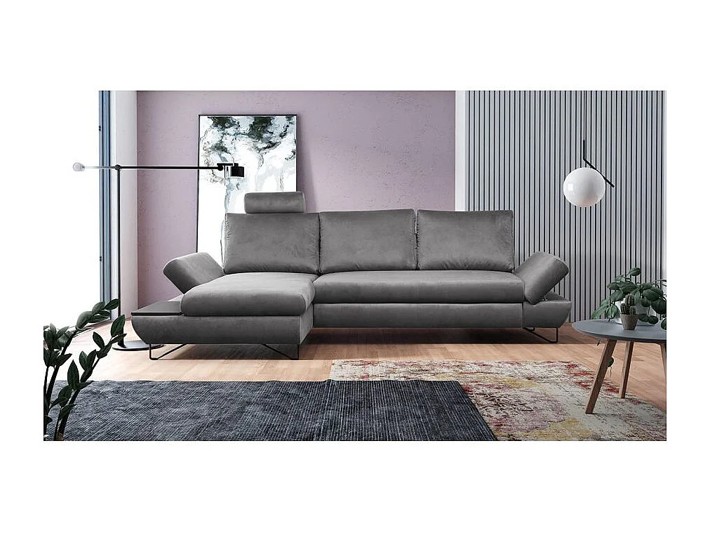 Canapé d'angle ORLANE convertible en velours - Angle Gauche, Gris