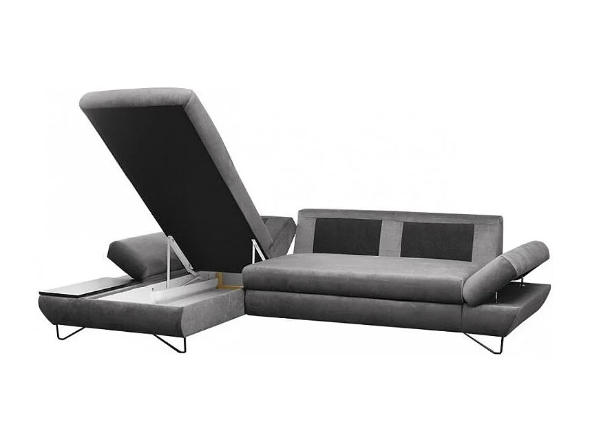 Canapé d'angle ORLANE convertible en velours - Angle Gauche, Gris