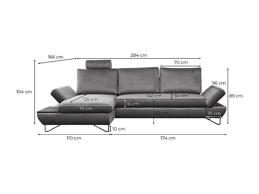 Canapé d'angle ORLANE convertible en velours - Angle Gauche, Gris