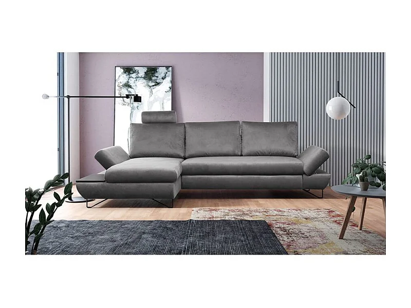 Canapé d'angle ORLANE convertible en velours - Angle Gauche, Gris