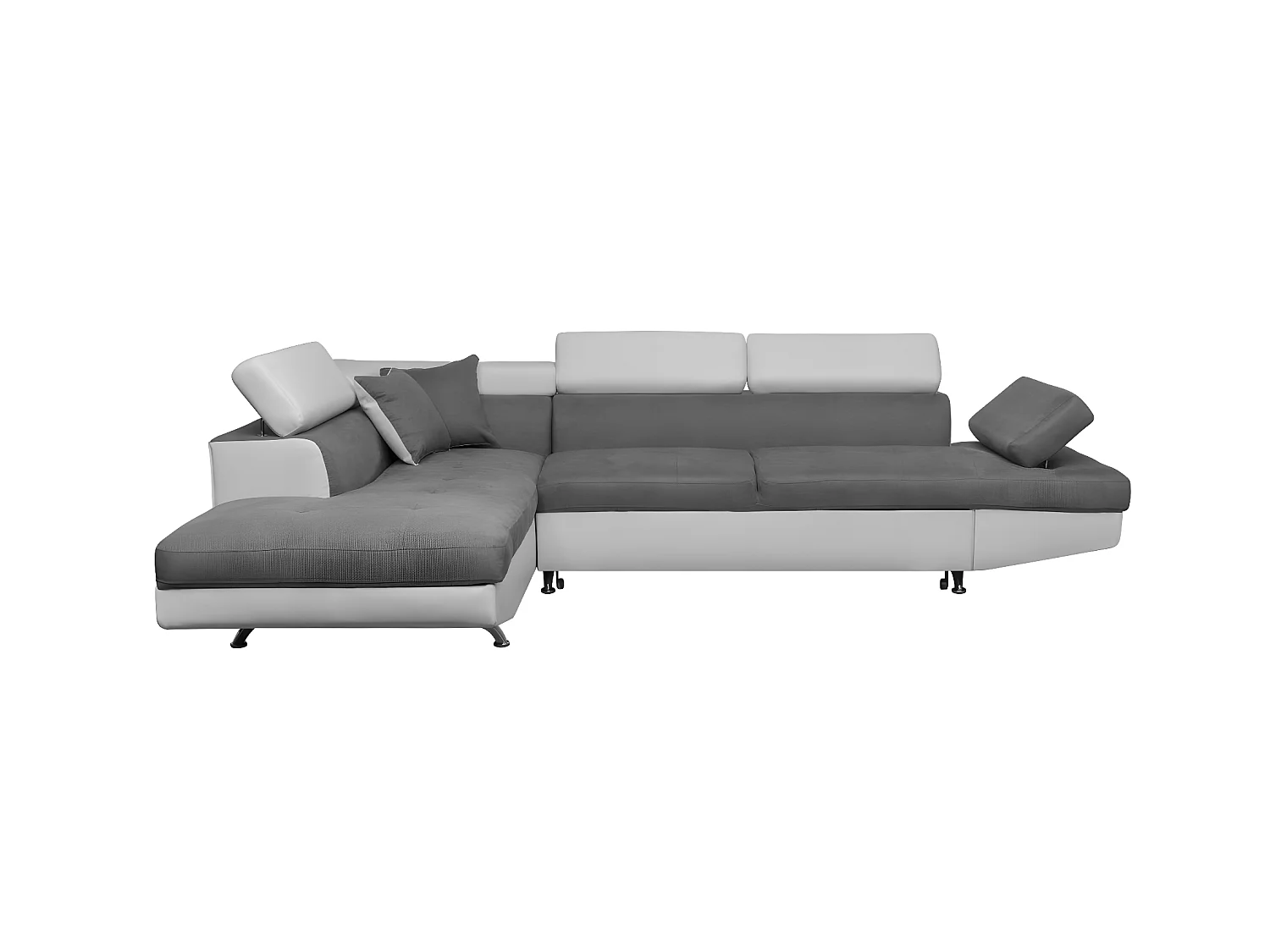 Canapé d'angle gauche 5 places Rio Convertible avec coffre en microfibre et simili - Blanc/Gris - L271 x P192 x H70cm - Loungitude