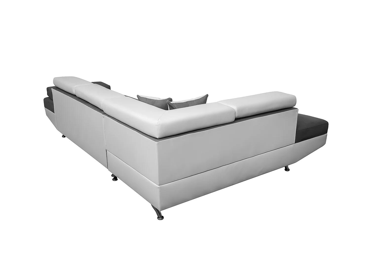 Canapé d'angle gauche 5 places Rio Convertible avec coffre en microfibre et simili - Blanc/Gris - L271 x P192 x H70cm - Loungitude