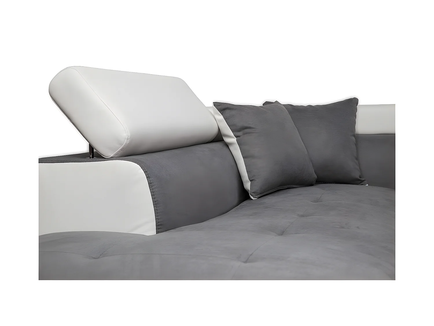 Canapé d'angle gauche 5 places Rio convertible avec coffre en microfibre et simili - Blanc/Gris - L271 x P192 x H70cm - Loungitude