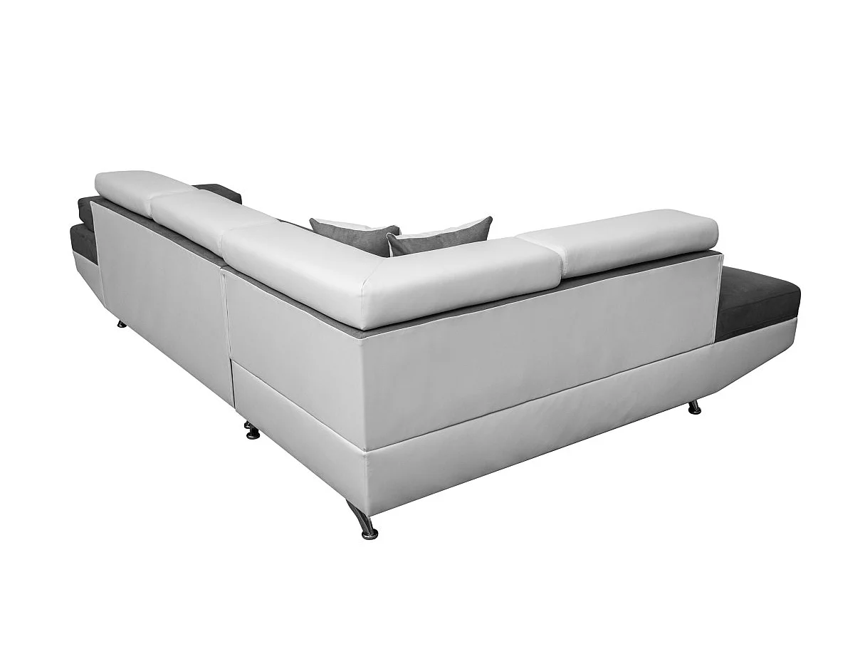 Canapé d'angle gauche 5 places Rio convertible avec coffre en microfibre et simili - Blanc/Gris - L271 x P192 x H70cm - Loungitude