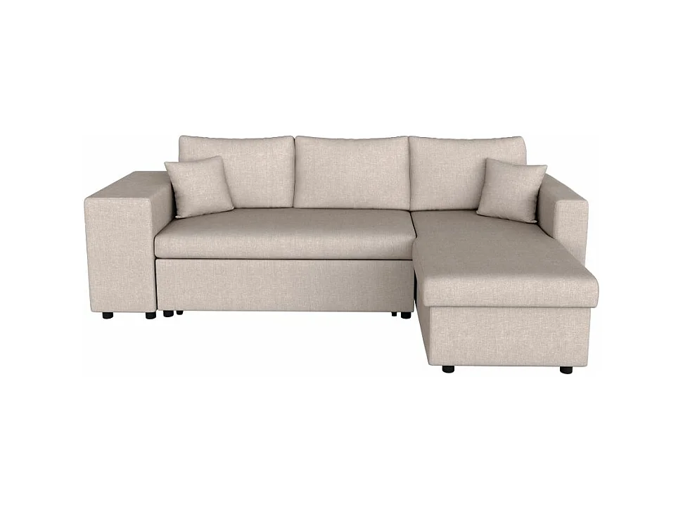 Canapé d'angle 3 places réversible Oslo avec coffre et poufs gauche en tissu - Beige - L241 x P146 x H81cm - Loungitude