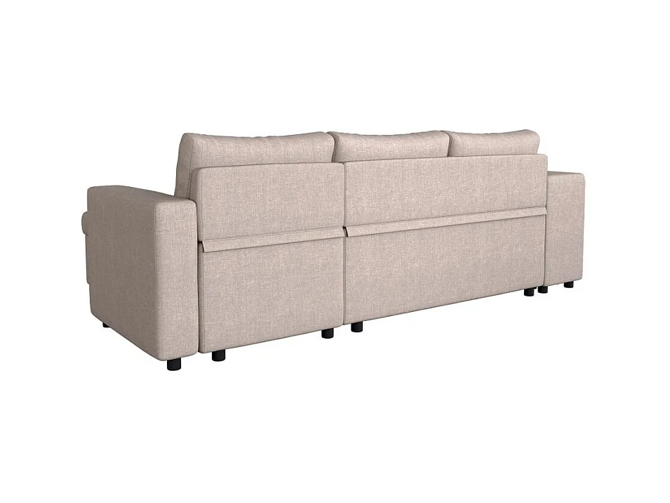 Canapé d'angle 3 places réversible Oslo avec coffre et poufs gauche en tissu - Beige - L241 x P146 x H81cm - Loungitude