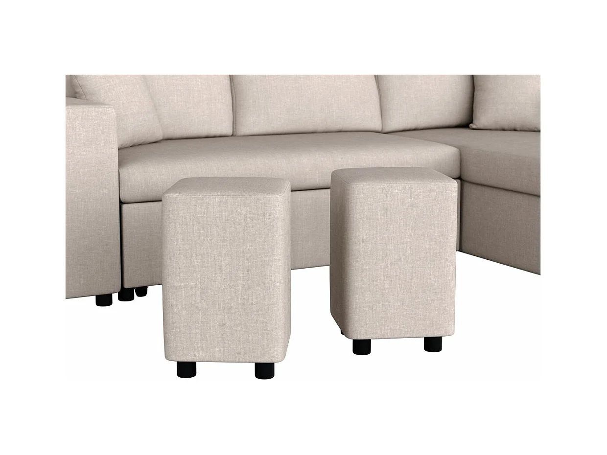 Canapé d'angle 3 places réversible Oslo avec coffre et poufs gauche en tissu - Beige - L241 x P146 x H81cm - Loungitude