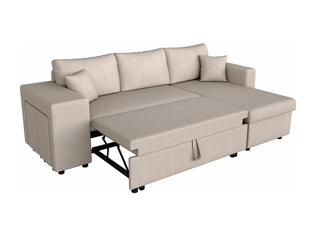 Canapé d'angle 3 places réversible Oslo avec coffre et poufs gauche en tissu - Beige - L241 x P146 x H81cm - Loungitude