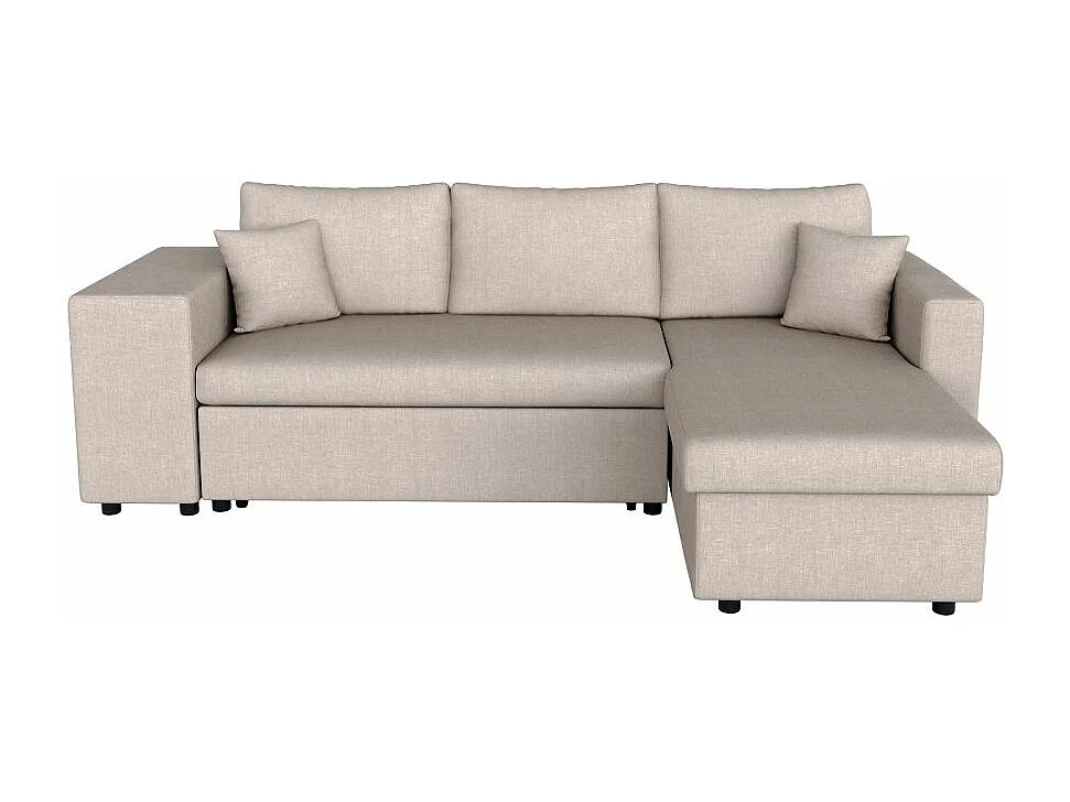 Canapé d'angle 3 places réversible Oslo avec coffre et poufs gauche en tissu - Beige - L241 x P146 x H81cm - Loungitude