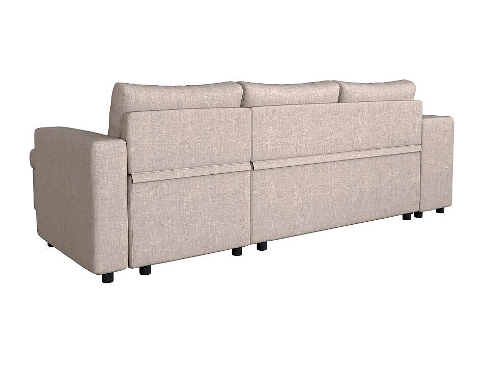 Canapé d'angle 3 places réversible Oslo avec coffre et poufs gauche en tissu - Beige - L241 x P146 x H81cm - Loungitude
