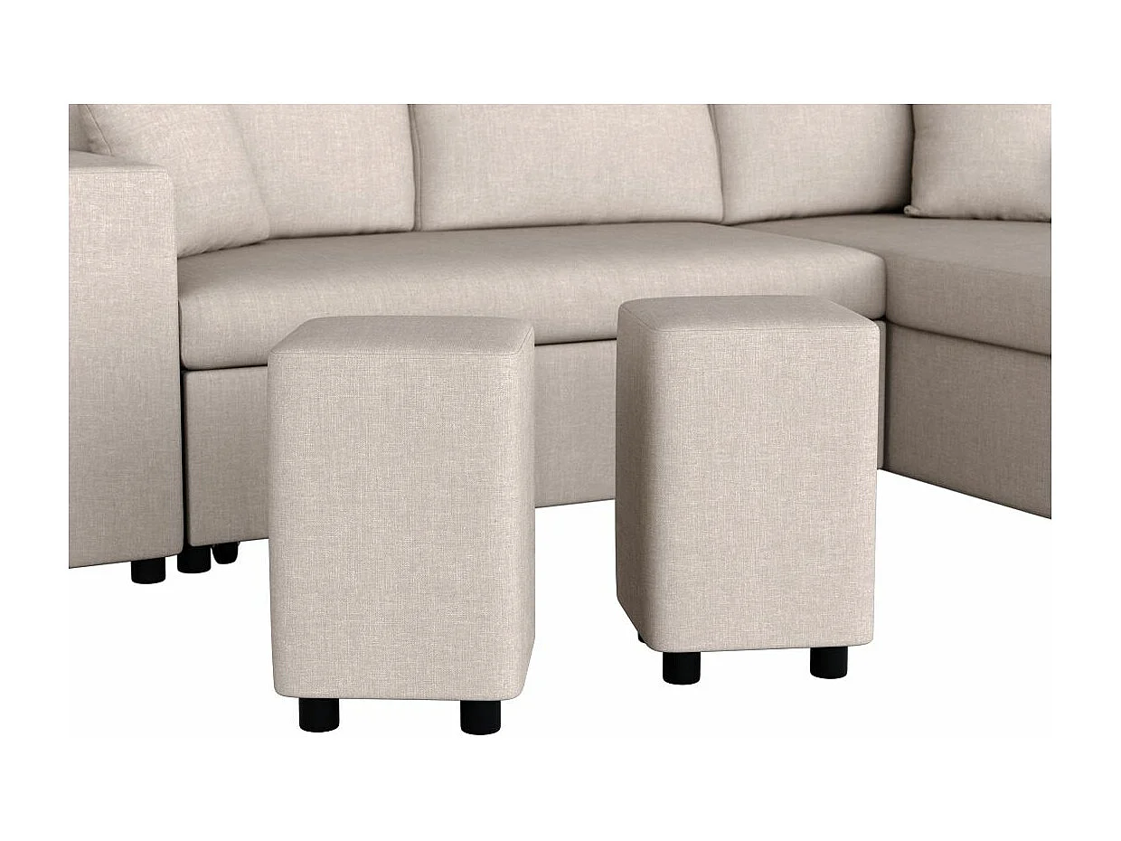Canapé d'angle 3 places réversible Oslo avec coffre et poufs gauche en tissu - Beige - L241 x P146 x H81cm - Loungitude