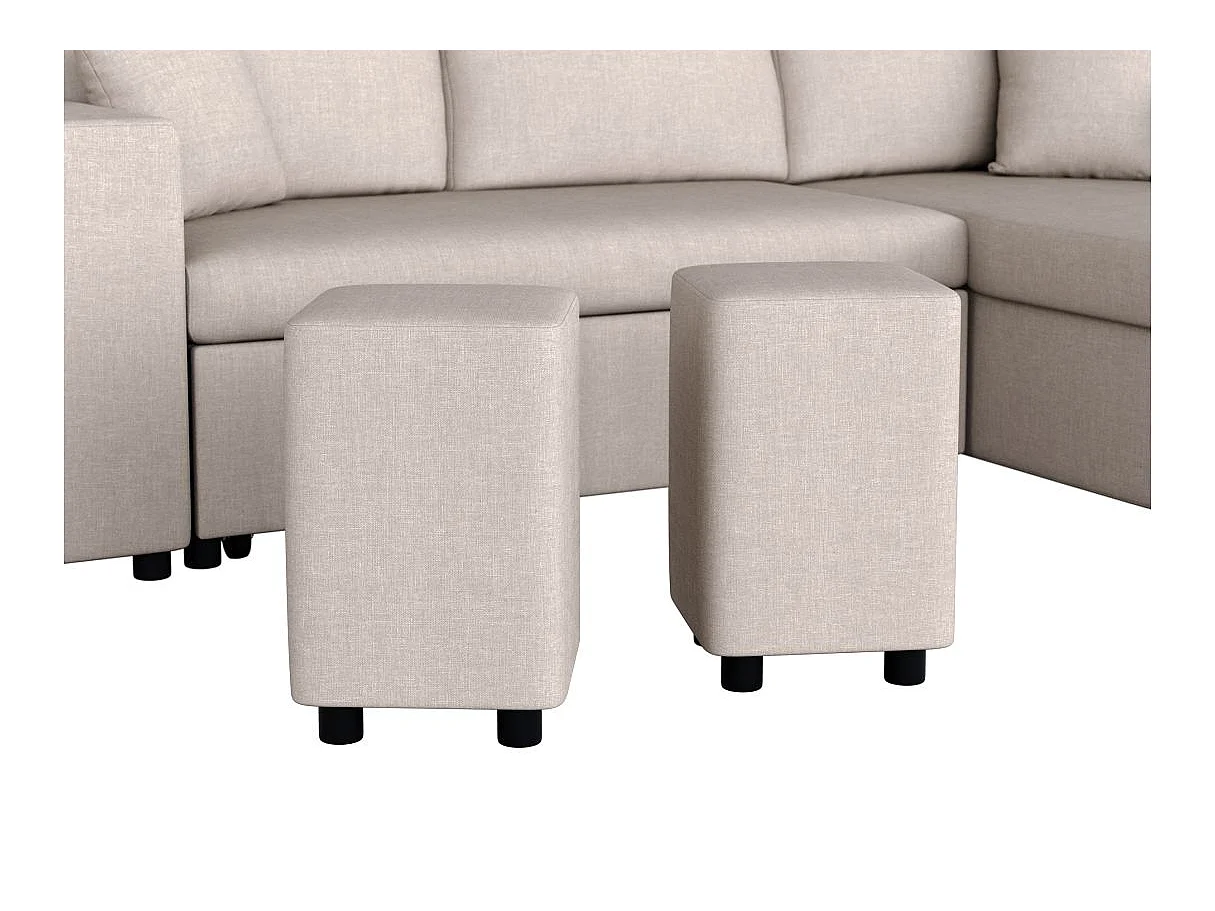 Canapé d'angle 3 places réversible Oslo avec coffre et poufs gauche en tissu - Beige - L241 x P146 x H81cm - Loungitude