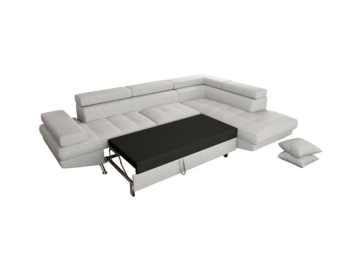 Canapé d'angle droit 5 places Rio Convertible avec coffre en tissu - Gris perle - L271 x P192 x H70cm - Loungitude
