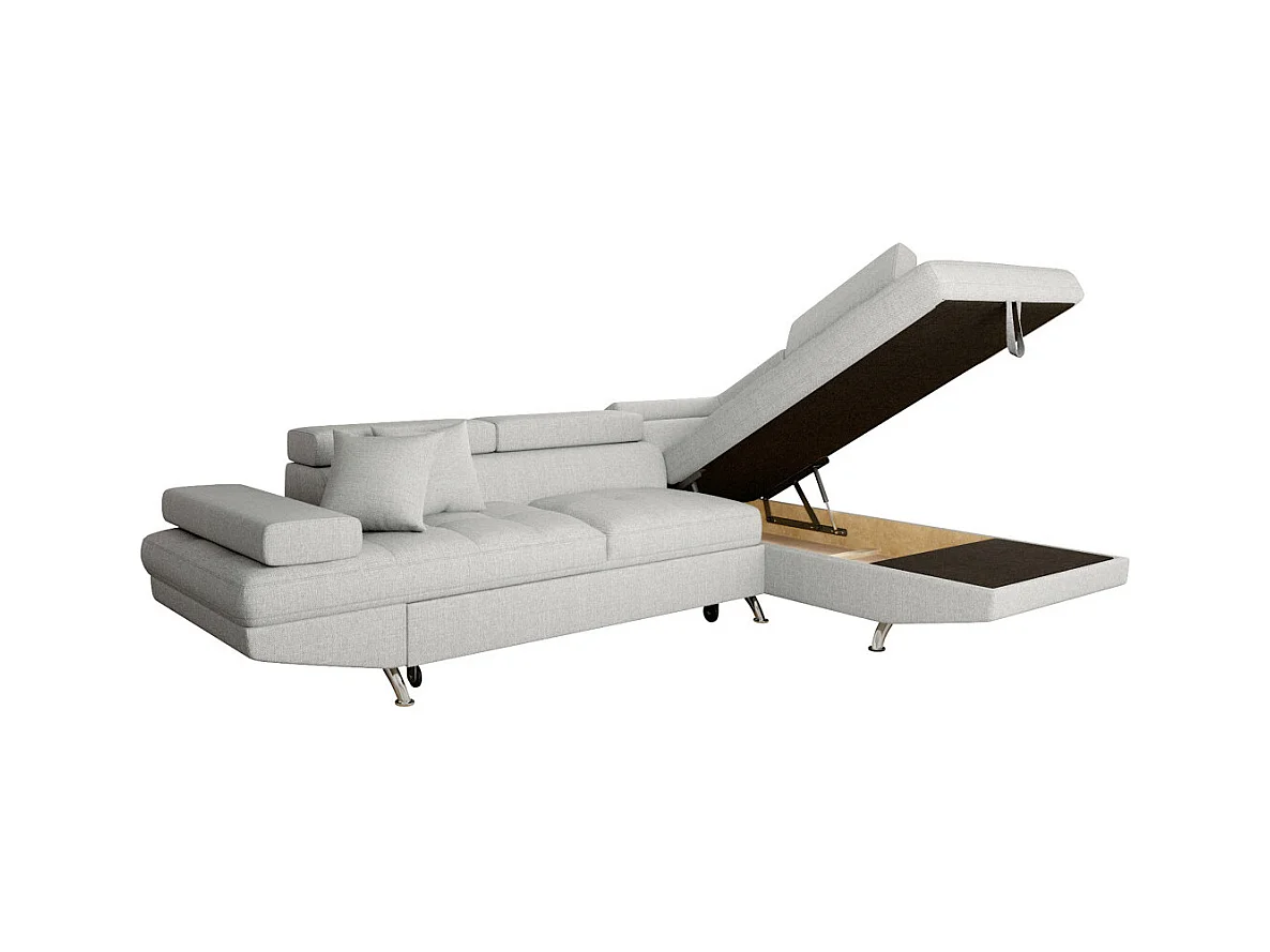 Canapé d'angle droit 5 places Rio Convertible avec coffre en tissu - Gris perle - L271 x P192 x H70cm - Loungitude