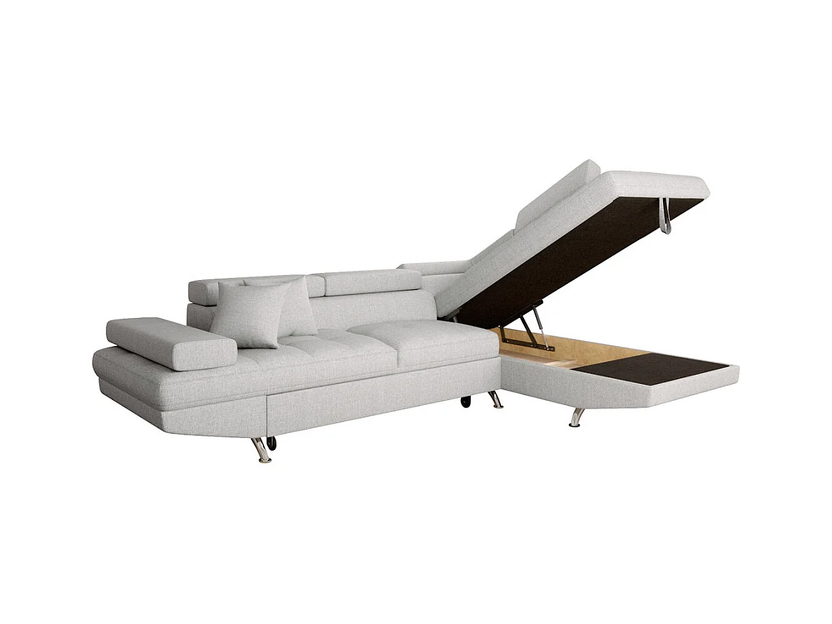 Canapé d'angle droit 5 places Rio Convertible avec coffre en tissu - Gris perle - L271 x P192 x H70cm - Loungitude