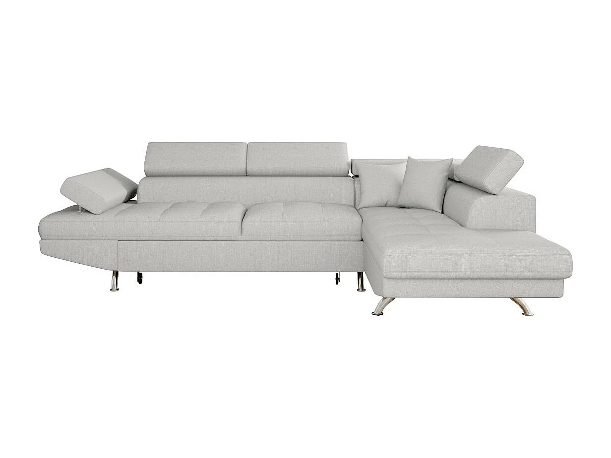 Canapé d'angle droit 5 places Rio convertible avec coffre en tissu - Gris perle - L271 x P192 x H70cm - Loungitude