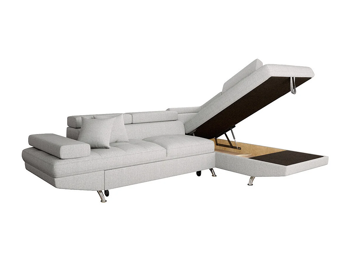 Canapé d'angle droit 5 places Rio convertible avec coffre en tissu - Gris perle - L271 x P192 x H70cm - Loungitude